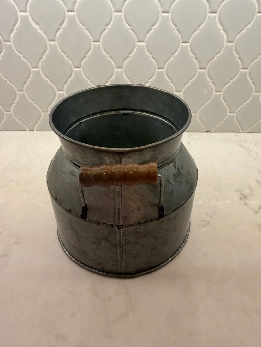 Galvanized Metal Milk Can with Wooden Handles - Silver Vase Bucket
